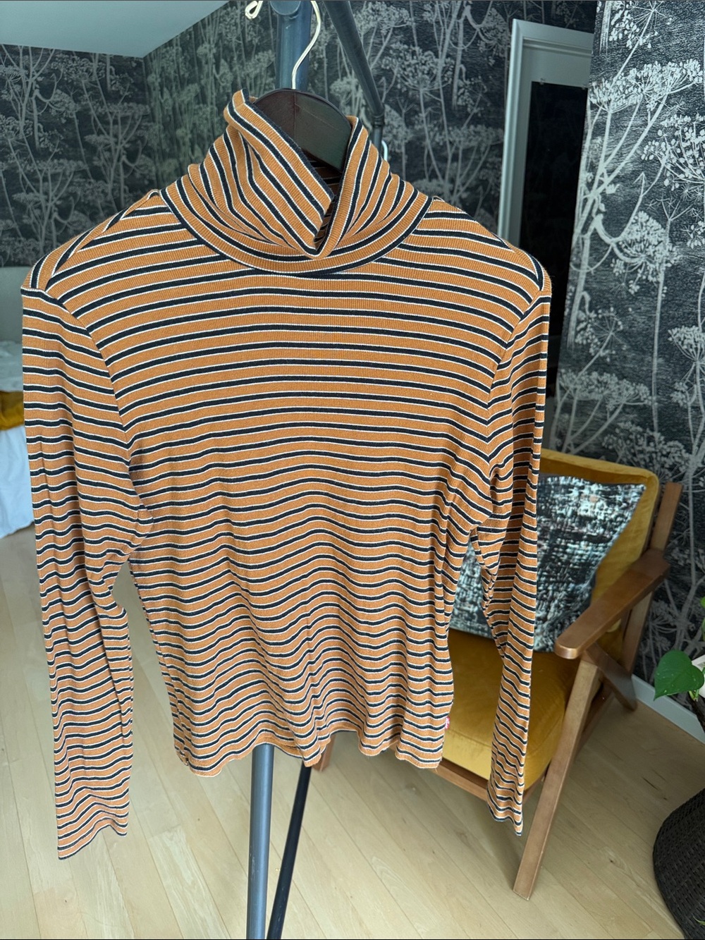 Levi's Orange and Black Striped Turtleneck Sweater